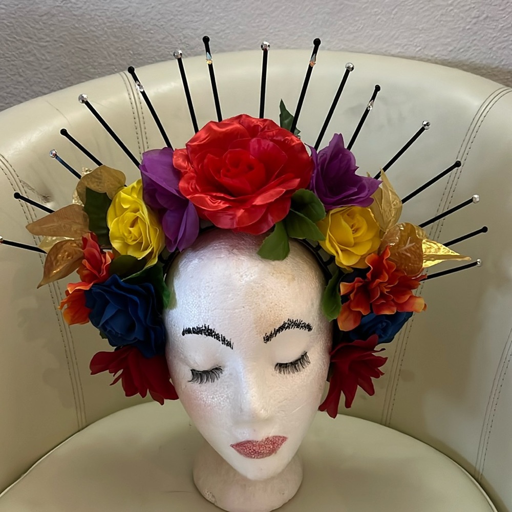 Halo headpiece/ crown, fabric head band & fabric flowers